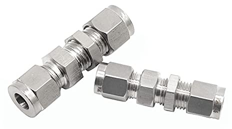 Metalwork 304 Stainless Steel Compression Tube Fitting, 1/4 OD x 1/4 OD Bulkhead Union (2 Pcs)