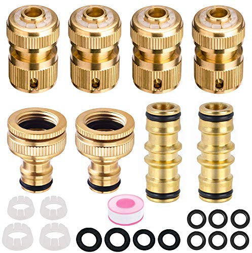 Abimars 8 Pack Brass Garden Hose Tap Connector Kit – 2 Double Male Adapters, 4 Quick Connect 1/2 Hose Ends, 2 Tap Connectors – Hose Pipe Fittings Set for Outdoor Use