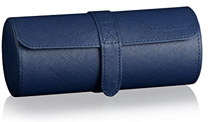 HEISSE & SÖHNE SEIT 1976® Uhrenbox/Aufbewahrung Rondo 3 Blau Eidechsen Optik für 3 Armbanduhren