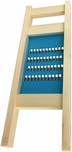 GMMH Carrot Slicer, Grater, Korean-Style Vegetable Slicer with Stainless Steel Blades, Wooden Handle, Brown With Blue Accents