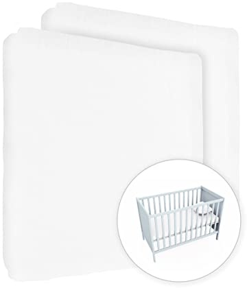 2x lenzuola con angoli in jersey 100% cotone per lettino da 120 x 60 cm (bianco)