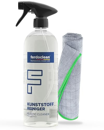 ferdoclean® Spar Set 750 ml Kunststoffreiniger + 1 x Mikrofasertücher | Fensterrahmen Reiniger Kunststoff-Fenster, Gartenmöbel | PVC-Reiniger mit Microfasertuch Putztuch (anthrazit/grün)