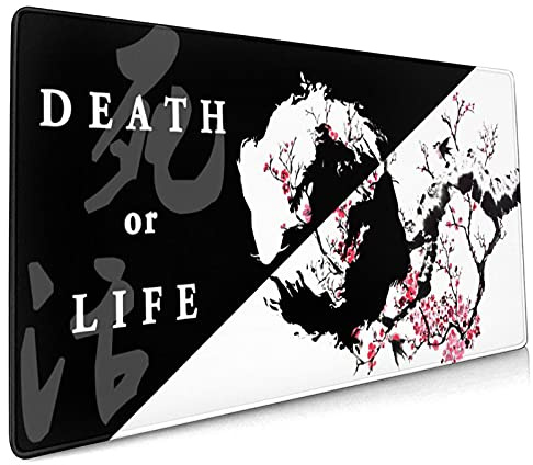 Tapis de souris japonais Sakura - 80 x 39 cm - Large - Noir et blanc - Base en caoutchouc antidérapante avec bords cousus - Tapis de bureau imperméable pour gamer et bureau à domicile - XL