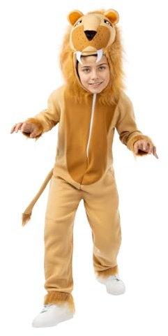 Funidelia Disfraz de león para niño y niña, Animales, Desierto, Incluye mono con capucha y cola - Traje para niños para fiestas, Carnaval y Halloween, Talla 7-9 años