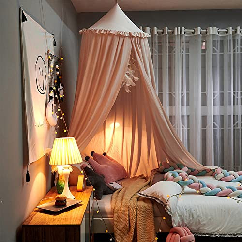 Koomuao Baby Baldachin Betthimmel, Baldachin Kinderzimmer Ohne Bohren,Babybett Bettvorhang Hängende für Kinderzimmer und Spielzimmer Dekoration, Höhe 250cm (Rosa-2)