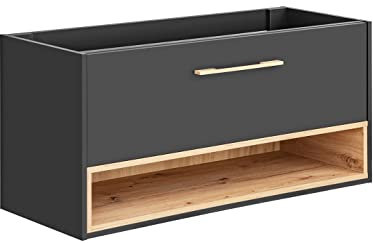 PIASKI Mobile lavabo Borneo 120 cm, mobile lavabo sospeso, mobile lavabo doppio, mobile da bagno, colore rovere/grigio cosmos (solo)