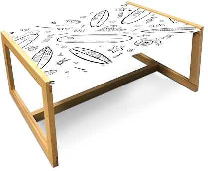 ABAKUHAUS Surfbrett Couchtisch, Monochrome Coastal, Acrylglas-Mitteltisch mit Holzrahmen für Büros Wohnheime, Groß Größe, Schwarz-Weiss