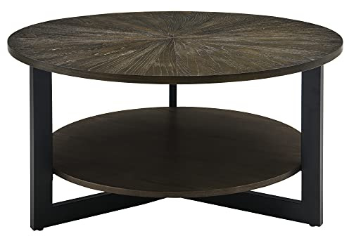 Runt soffbord tebord ändbord kaffebord för vardagsrum med metallben, cocktailbord med träutseende accentmöbler,sidobord (Svart mässing)