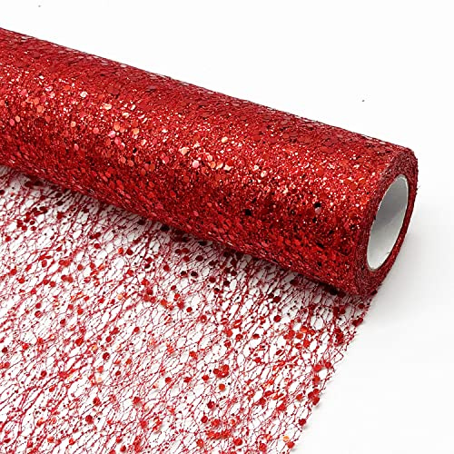 30cm x 10Yards Glitzer Tüllstoff Rollen, Tüll Stoff, Tüll Roll Glitter Paillettenspule für Tutu-Röcke, Basteln, Geschenk Schleife, Stuhlbänder Hochzeit, Hochzeit Party Bankett Deko (Rot)
