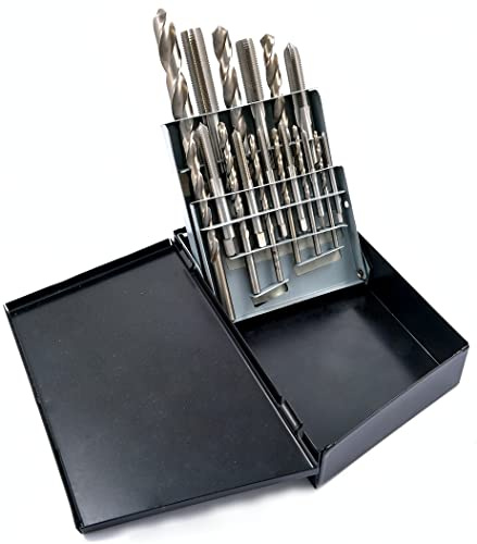 HHIP 1011-0019 18-teiliges Hochgeschwindigkeitsstahl-Gewindebohrer und Bohrer-Kombi-Set #6-1/2 Zoll
