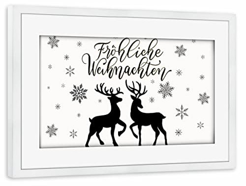 artboxONE Poster mit Rahmen weiß 60x40 cm Frohes Fest mit Hirsch und REH von CalliLetters - gerahmtes Poster