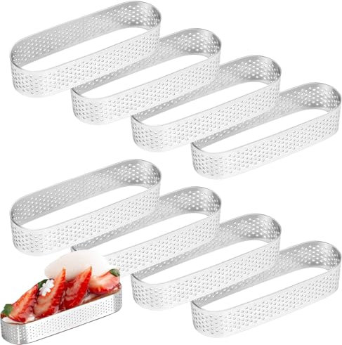 Torribaly 8 Stück Ovale Tortenringe, Tartelette Förmchen mit Löchern, Edelstahl Tortenring Dessertringe, DIY Tartlettförmchen Backringe, Kuchenform Mousse-Ringe, Tartlettförmchen (9.4 * 2.8 * 2cm)