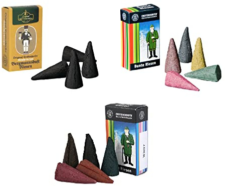 Original Crottendorfer - Riesen Räucherkerzen Set - Düfte: Bergmannsduft, Bunte Riesen, Bunte Riesen Winter - Menge: 14 Stück - Größe: XL - Made in Germany
