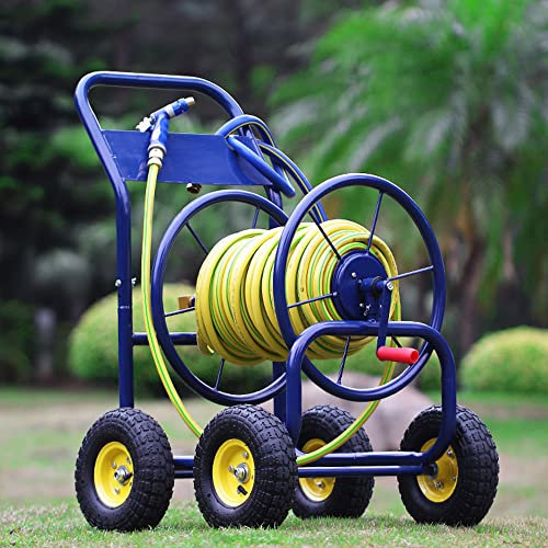 ZCBYBT Tragbare Hand-Push Schlauchwagen mit Spritzpistole, Heavy Duty Garten Schlauchtrommel with3/4 in Schlauch für landwirtschaftliche Bewässerung 'Auto Reinigung,100m