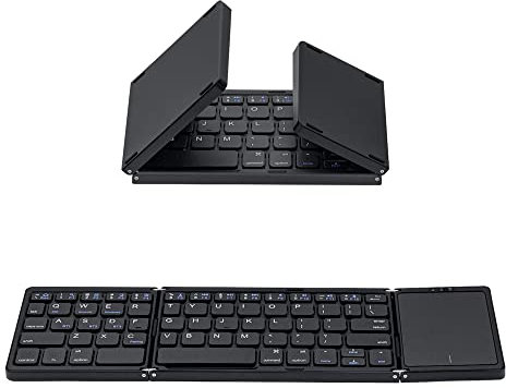 Mcbazel Foldable Bluetooth 5.1 Keyboard,Rechargeable Mini Foldable Keyboard with Trackpad,Type C Charging Port,Upgraded Version for iOS/Android/Windows/Tablet/PC - Black