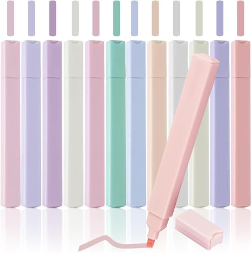 GOTFUN 12 Stück Textmarker Pastell, Highlighter Pen, Marker Pastell Aesthetic Stifte Textmarker Set Pastellstifte für Schule Büro Tagebuch, Notizbuch Schreiben