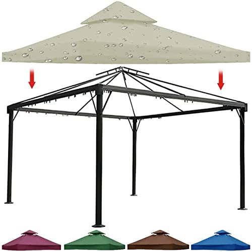 JHLP Wasserdichte Ersatz-Abdeckungen für Pavillon, 2 Etagen, Oxford-Gewebe mit belüfteter Oberseite für Pergola und Terrasse, 3 m x 3 m