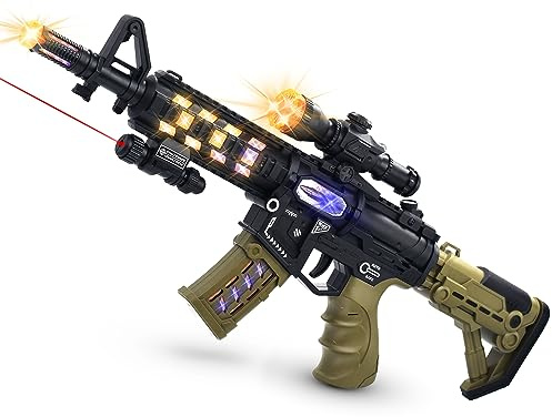 Light Up Machine Gun Toys with Infrared Ray & Cool Lighting & Fighting Sound & Unique Barrel Telescopic Action, Pretend Play Toy Handguns Party Favor, Gifts for Boys Girls (Batteries Not Included)