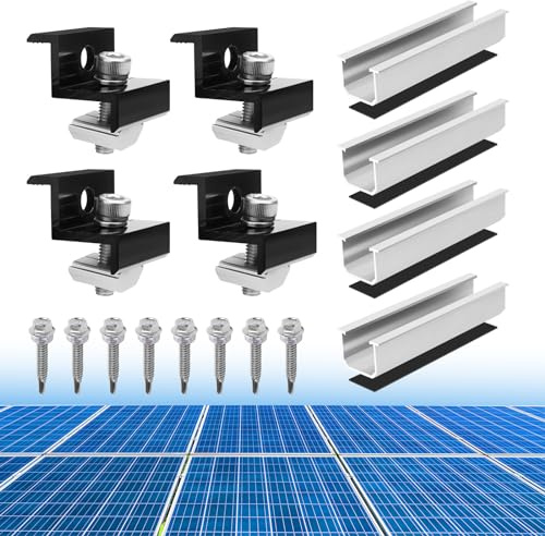 Coomoors Kit Soporte Placas Solares, Soporte Placas Solares de Aleación de Aluminio, Panel Solar de Z de 30 mm / 35 mm, Soportes de Panel Solar con Tuercas para RV, Barco,Pared,Techo Plano