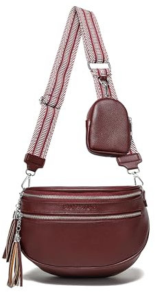 KUNKUN Umhängetasche Damen Mittelgroß Bauchtasche Damen Stylisch Crossbody Bag Damen Rot Moderne Hüfttasche Veganes Leder 5cm Breiten Schultergurt Gurt für Umhängetasche mit Münzbörse