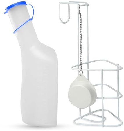 Hygiene100 Urinflaschen-Set (Urinflasche 1000 ml + Betthalter mit Deckel), langlebige durchscheinende PP-Urinflasche mit Kappe, leicht ablesbare Messlinien tragbar für Reisen