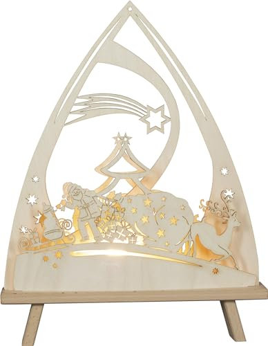 Rudolphs Schatzkiste Lichterspitze Weihnachtsmann mit Geschenkesack LED-Beleuchtung Natur BxHxT 30x38,5x6cm NEU Schwibbogen Lichterbogen Fensterbogen Spitzbogen Erzgebirge Weihnachten Bergbau