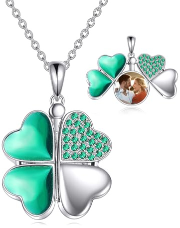 POPLYKE Sterling Silber Lucky Four Leaf Clover Halskette für Frauen Cubic Zirkonia Magnetic Folding Heart Love Anhänger Halskette Schmuck
