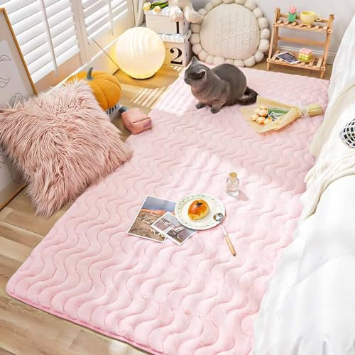 Gluhbirnen Wohnzimmerteppich, Teppich Schlafzimmer Flauschig, Kuschelteppich Flauschig, Bettvorleger Schlafzimmer, Teppich Creme, Teppich Kurzflor, Rosa, 70 * 150CM