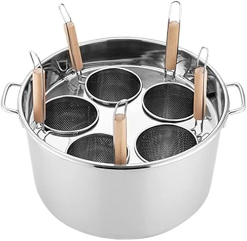5 Holes Pasta Cooker Insert Set with Removable Basket and Lid, Stainless Steel Asparagus Vegetable Steamer Spaghetti Pasta Stovetop Cooker [Energy Class A]