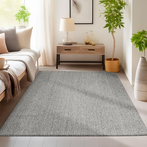 HomebyHome Teppich Läufer 80x150 cm Grau, Einfarbig & Weich, Moderner Schlingenflor für Flur oder Schlafzimmer, Pflegeleicht & Stilvoll