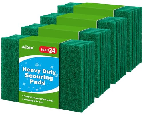 AIDEA Heavy Duty Scouring Pads 24 Pack, Reusable Dish Scrubber Pads for Household and Kitchen, Multipurpose Scour Pads for Cleaning, 14 x 9 cm