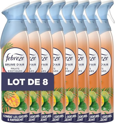Febreze Spray Désodorisant Parfum Fruits Exotiques 185ml x 8 | 2en1. Combat efficacement les odeurs. Laisse un parfum frais.