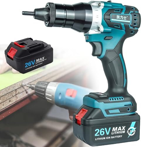 Pistola Remachadora EléCtrica AutomáTica, Pistola Remachadora InaláMbrica, Pistolas Remachadoras AutomáTicas Alta Resistencia Con BateríA, Cargador, para Remaches, Tuercas Remachadoras,5200mah
