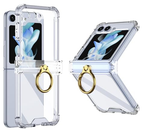 Knoowcase for Samsung Galaxy Z Flip 7 FE Case Samsung Galaxy Z Flip 6 Case with Outer Screen Protector Hinge Protection Ring Holder Shockproof Silicone Bumper Clear Shell Cover, Transparent
