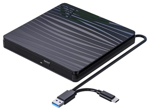 Malloy unità CD/Dvd Esterna per Laptop, USB 3.0 e Type-C Masterizzatore CD Dvd +/-RW Portatile Lettore di unità Ottiche Masterizzatore Lettore Dvd Facile da Usare