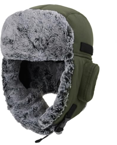 Decentron Warme Trooper-Trapper-Mütze für Herren, winddicht, Wintermütze, Uschanka, Jagd, Wandern, armee-grün, Einheitsgröße