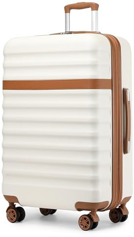 KONO Koffer Trolley Groß Koffer Reisekoffer von ABS+PC Hartschalenkoffer mit 4 Rollen TSA Schloss (Creme/Braun,XL)