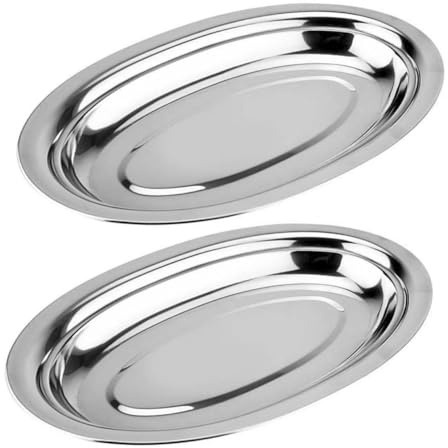 Ciieeo Lot De 2 Plateau De Service Ovale En Acier Inoxydable 11.02 X 6.97 X 1.02 Pouces Plat De Présentation Pour Poisson Snacks Desserts Cuisson À La Vapeur Facile À Nettoyer