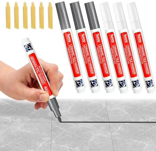 Fugenstift Grau, 6 Stück Fugenstift Fugenmörtel, Wasserfest Fugenstift mit Ersatzspitze Anthrazit Lackstift Stift Fugen Reparatur Marker Reparaturstift für Fliesen Bodenfliesenfuge Küchen Badezimmern