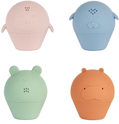 Badabulle Lot de 4 Jouets de Bain Aspergeurs en Silicone - Jouets pour Plage ou Plein Air - Dès la Naissance - Idéal Cadeau de naissance