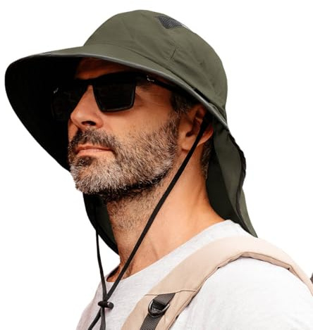 TOP-EX XL/XXL Cappello da sole unisex da uomo a tesa larga con protezione per il collo porta occhiali da sole per safari all'aperto cappello estivo impermeabile e pieghevole, L-XL