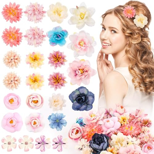 TELAIN Blumen Haarspangen Set, 26 Stück 3D Blüten Farbenfrohe Blumen Haarclips Für Frauen Und Mädchen, Leicht Und Bequem, Ideal Für Hochzeit Und Alltag