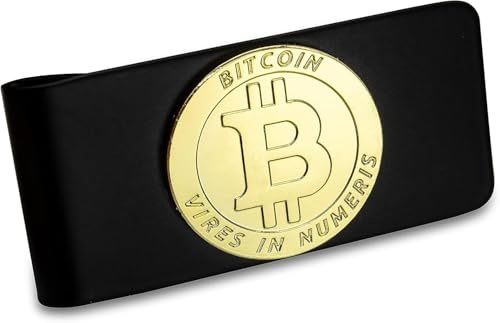 Edle Geldklammer aus Edelstahl mit vergoldetem Bitcoin-Emblem, Geschenk für Herren (Schwarz/Gold)
