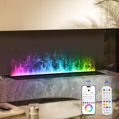 3D-Wasserdampfkamin einstellbare Flammen in 9 Farben,80cm，Nicht erhitzt | Samrt App Control, Fernbedienung, Mehrfarbige Flamme, 3D Wasserdampfeffekt, Für Schlafzimmer, Heimdekor, Befeuchtung