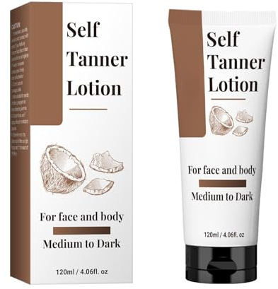 Self Tanner - Natural & Organic Ingredients, Moisturizing Self Tanning Lotion with Aloe Vera & Coconut for a Natural Glow, Streak-Free Fake Tan, Medium to Dark