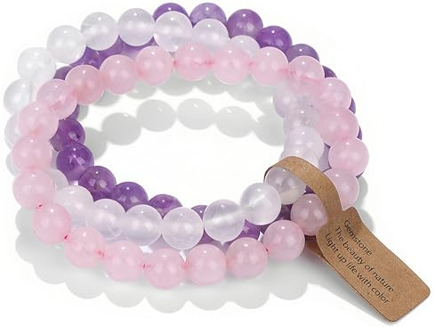 WEIZAIJY Bracciali in Pietra Naturale con Scatola Regalo - Set 3 Pezzi Elastici Impilabili, Gioiello Elegante per Donne e Uomini