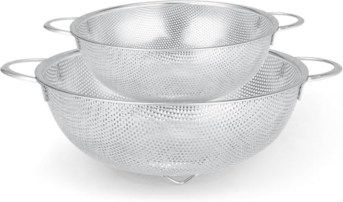 YC Kitchen Sieb 2er-Set, Edelstahl Nudelsieb mit Griffen - 22,5cm & 28,5cm | Sieb für Küchennahrung zum Waschen von Nudeln, Obst, Gemüse, Spülmaschinenfest