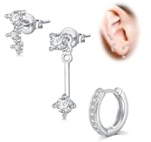 Longita 3-delat öronpiercing set rostfritt stål – justerbara örhängen och örhänge helixpiercingar för tragus conch guld och silver Iför kvinnor, Rostfritt stål