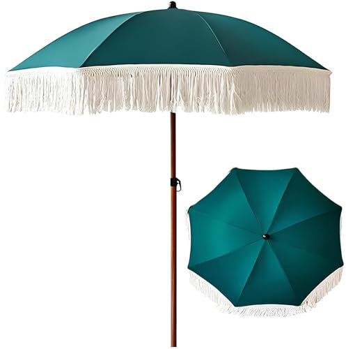 180cm Parasol de Jardin à Franges UPF 50+ Parasol de Balcon Hauteur Réglable, 8 Baleines Parasol de Plage pour Piscine, Pelouse, Jardin, Terrasse