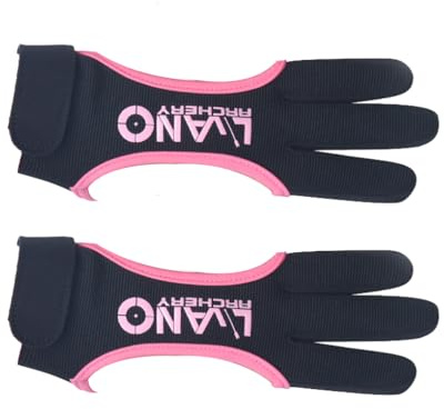 QUXVUIS Bogenschießschutz Professioneller verstellbarer Drei Finger Handschuh Praktische Schießhandschuhe für jugendliche und erwachsene Anfänger, Rosa, M